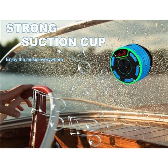 Bluetooth Shower Speaker,IPX7 Waterproof Wireless Portable Speaker with LEDLight - Picture 5 of 6